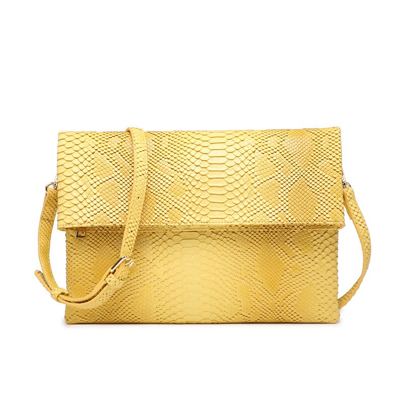 Dame Opvouwbare Clutch Bag Python Lederen Schoudertas Struisvogel Clutch Handtas Met Achterzak Avondfeest Zak: S-Yellow