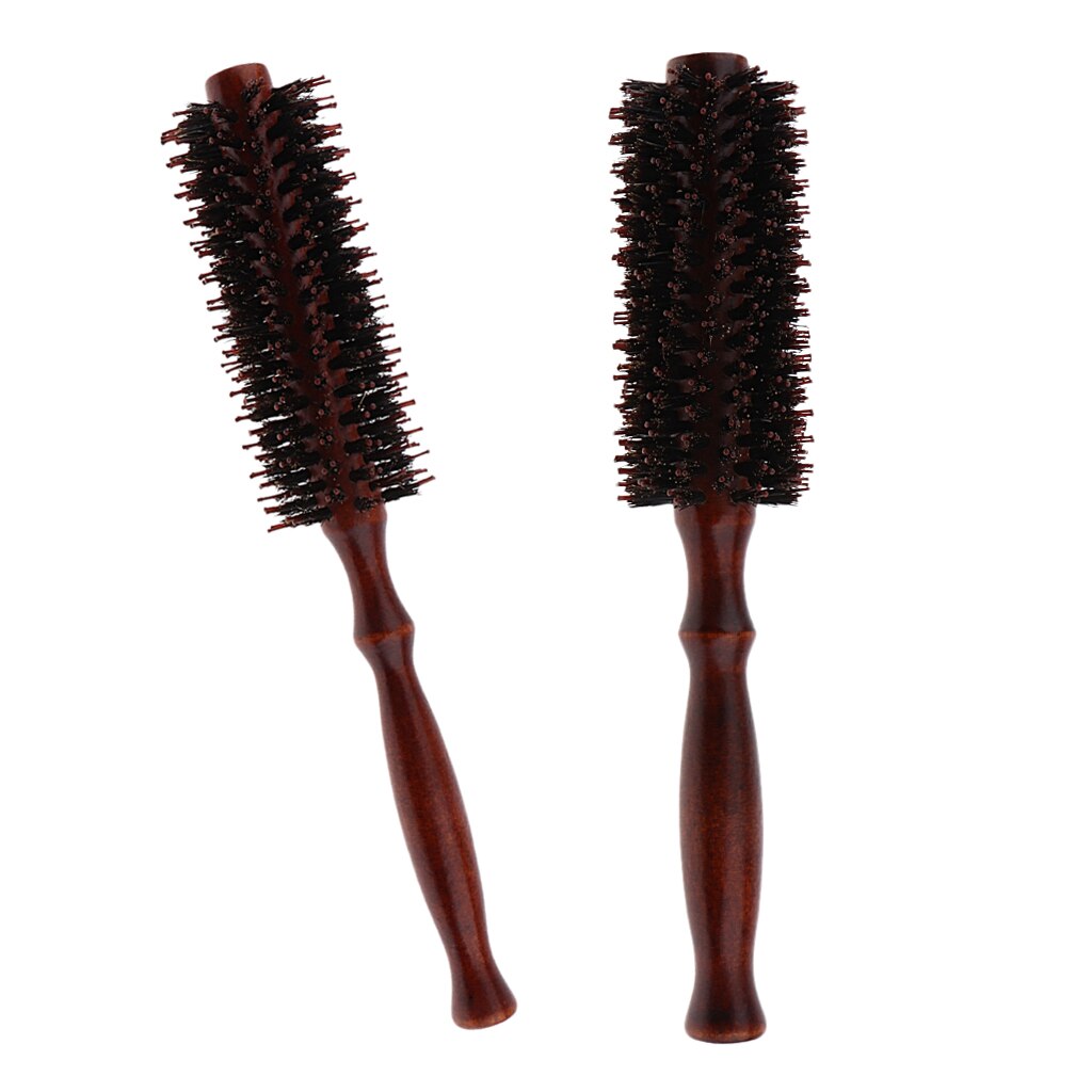 2x Unisex Adult Brown Round Hairbrush Hair Styling Brush Hairdressing Brus
