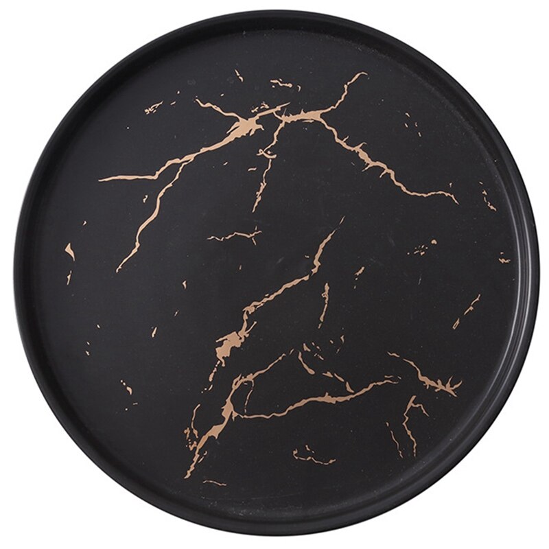 Ensemble de couverts en porcelaine, plat céramique marbre or 20Cm Table de cuisine assiette à Steak Dessert décorative européenne: Black