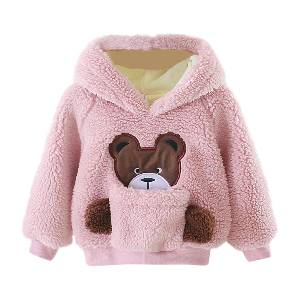 Sweat à capuche en coton pour bébé fille, sweat-shirt à manches longues, vêtements brodés mignons, polaire épais avec sac à bandoulière: Pink B / 18M