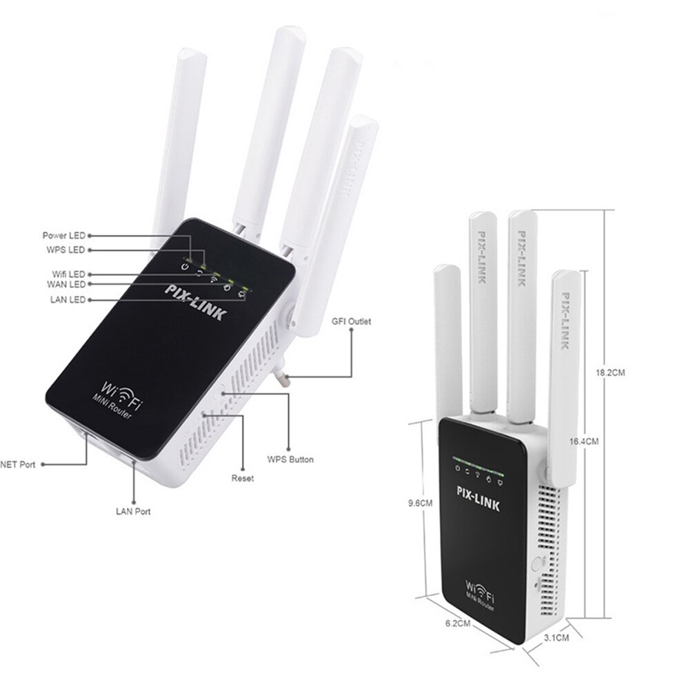 300Mpbs WiFi Range Extender Internet Signal Booster with 4 High Power External Antennas 2.4G Home Office Wi-Fi Wireless Repiter