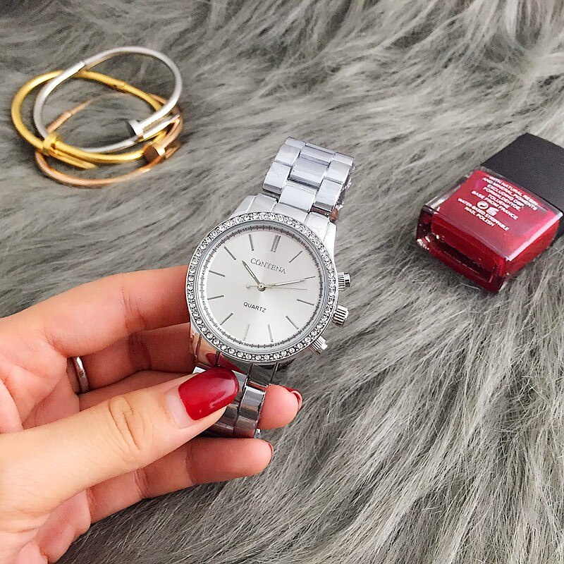 CONTENA montre en argent femmes montres de luxe strass femmes montres dames montre horloge Relogio Feminino Zegarek Damski