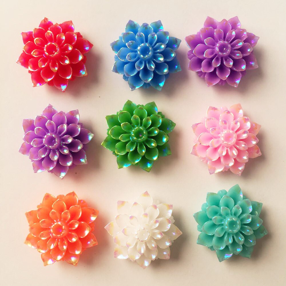 DIY 10pcs 20mm AB Resin Cute Flower Flatback Stone Wedding Buttons Craft Scrapbook Random Color Mixing R28A