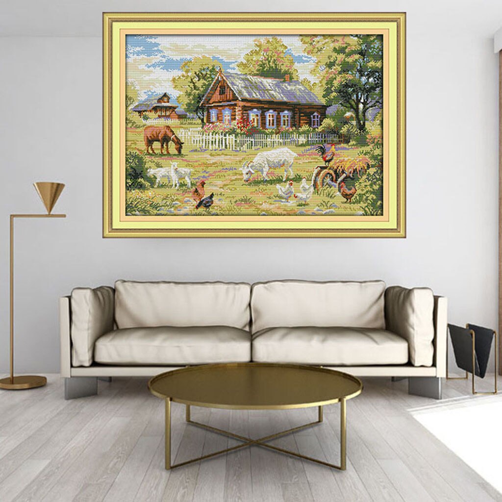 Village Farm Goat Stamped Cross Stitch Kit DIY Handmade Needlework for Beginners Kids Adults