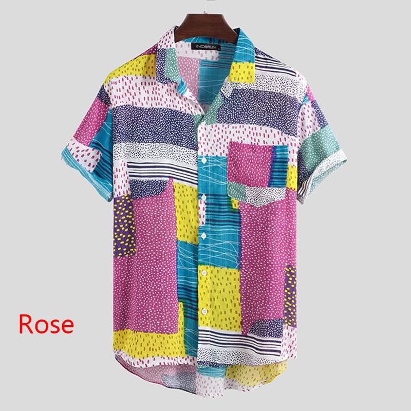 Print mænd hawaiiansk skjorte kortærmet strandferie sommer afslappet herremærke skjorter streetwear chic camisa incerun: Rose skjorte / Xxl