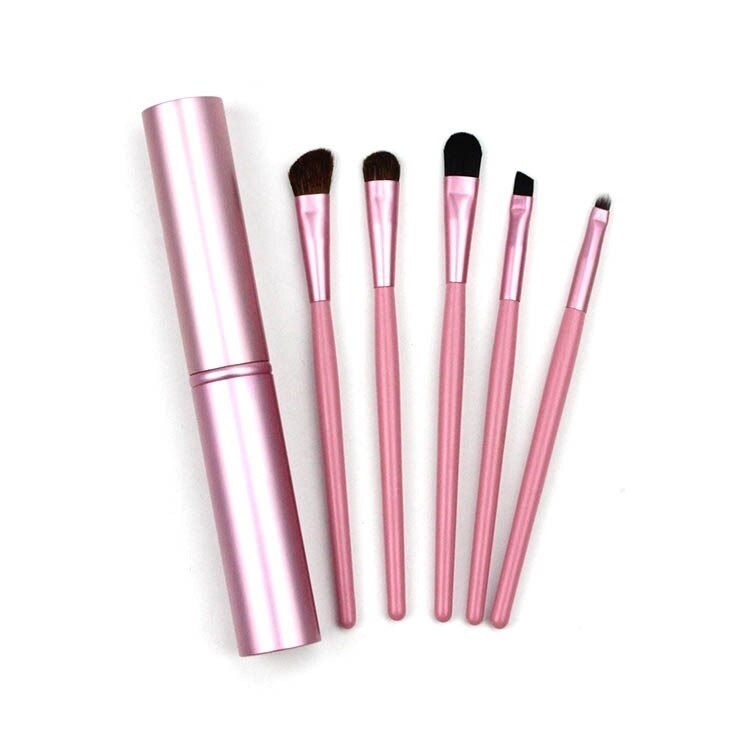 5 Stks/set Cilinder Houten Handvat Oogschaduw Make-Up Borstel Kleine Set Borstel 5 Eye Brush Make-Up Pen Beauty Makeup Tools: Roze