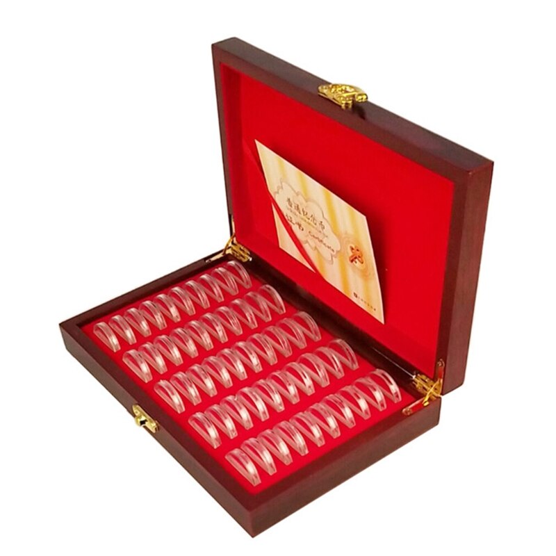 50 Pcs Wood Coin Protection Display Box Storage Case Holder Round Box Collection 87HF