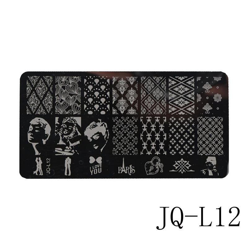 12 x 6cm rustfrit stål skønhed blonder billede nail art gør det selv billede printer manicure stencils negle stempling plader skabeloner: Jq -l12