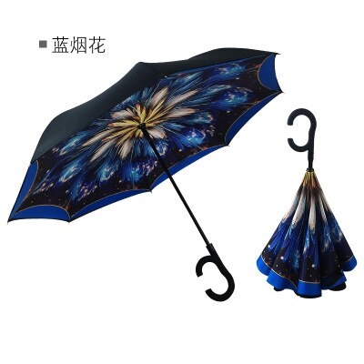 Windproof Women Sun and Rain invertido Paraguas Man Umbrellas C Handle Parapluie Reverse Umbrella Inverted Anti UV Umbrella: blue flower
