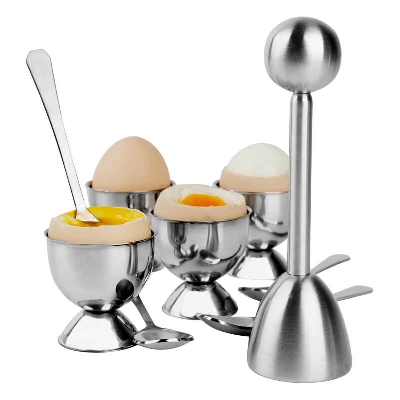 Rustfrit stål æg krakker topper sæt, hårdkogte æg separator holder ,4 skeer ,4 kopper ,1 skaller fjerner topskærer: Default Title