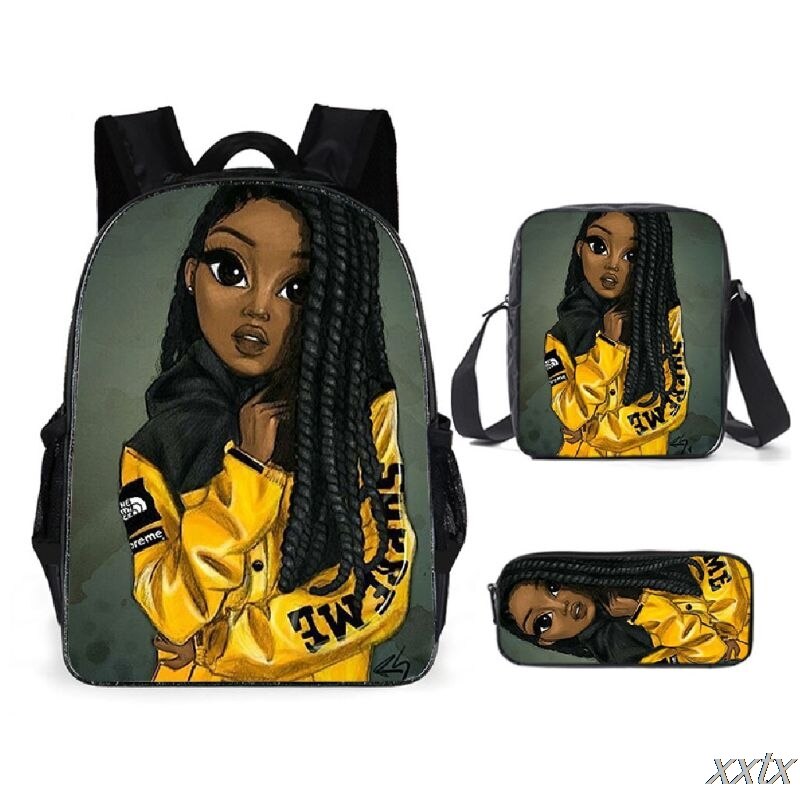 Afrikanische Mädchen 3 teile/satz Rucksack 3D Druck Schule Schüler Bookbag Reise Laptop Daypack Schulter Tasche Bleistift fallen