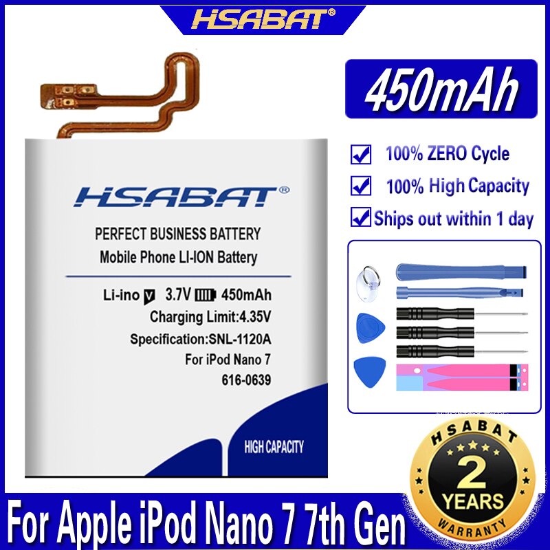 HSABAT 380mAh-500mAh Battery for iPod Nano 1 2 3 4 5 6 7 4th 5th 6th 7th 1st 2nd Generation 2 Gen 2Gen 3rd 3 Gen 3Gen: for iPod Nano 7