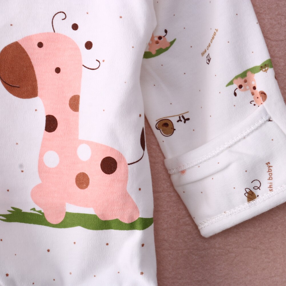 5 stk dyr tegneserie nyfødt baby drenge tøj outfit langærmet print enkelt knap hvidt bomuld outfit sæt: Lyserød