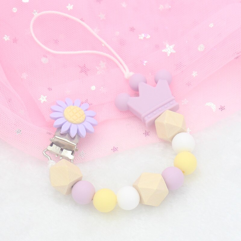 1 Pcs Leuke Pacifer Houder Bloem Patroon Baby Baby Pacifer Clip Keten Cartoon Kinderen Baby Pacifer Kralen Keten Levert: Paars