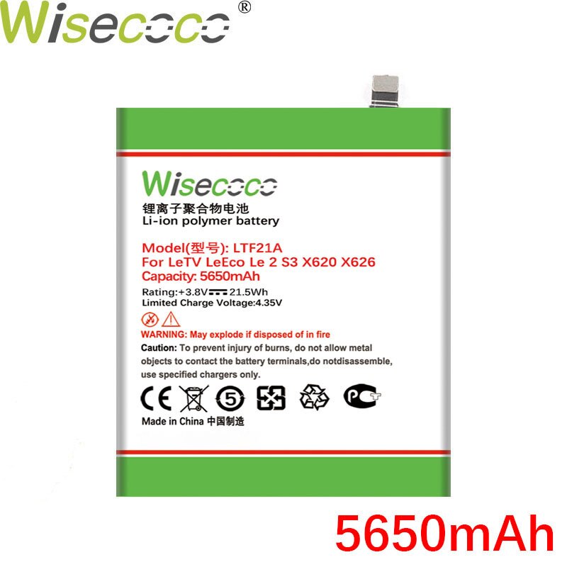 WISECOCO 5650mAh LTF21A Battery For LeEco Letv Le 2 X620 / Le 2 Pro X520 X527 Phone