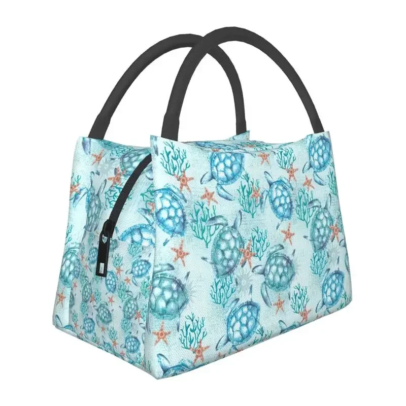 Funny Sea Turtles Insulated Lunch Bag for School Office Watercolor Sea Animal Waterproof Thermal Cooler Bento Box Women: Ivory