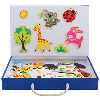 Nuovi giocattoli per bambini giocattoli in legno cartone animato animale Puzzle magnetico disegno giocattoli tavolo giocattoli educativi precoci per bambini regalo ragazza: D