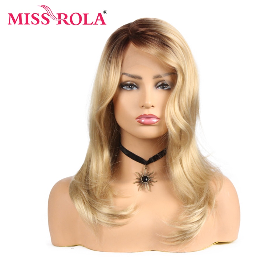 Miss Rola Golvend Haar Ombre Blonde Hittebestendige Synthetische Lace Front Pruik 21 Inch T Deel Vetersluiting Pruik