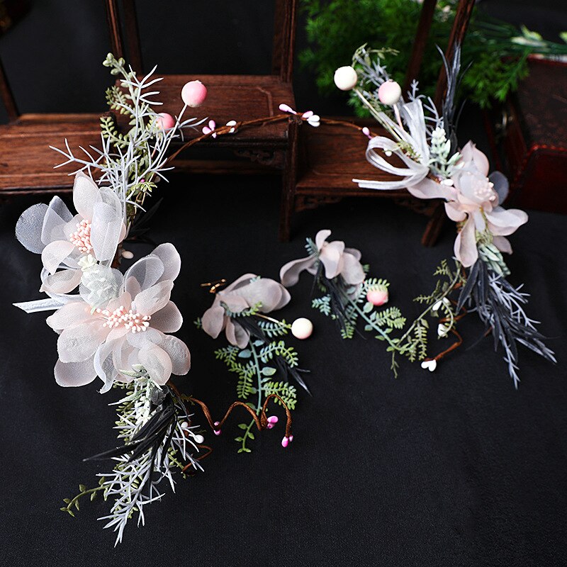 New Fairy Bridal copricapo corona orecchini Set di gioielli bella fascia accessori per capelli da sposa fatti a mano in filato di seta Rattan