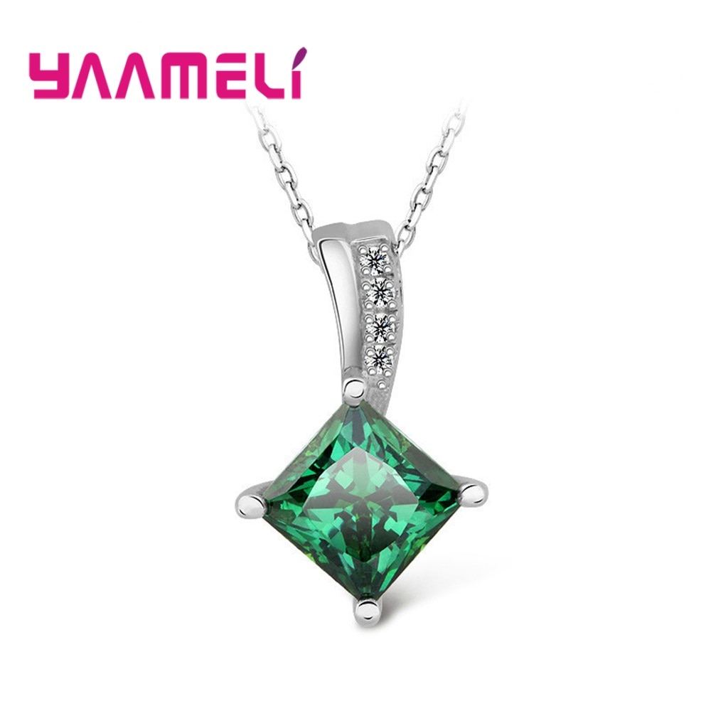 Toppest Pendant Necklaces Concise Square Cubic Zirconia Handmade 925 Sterling Silver Neck Chokers for Women Girls