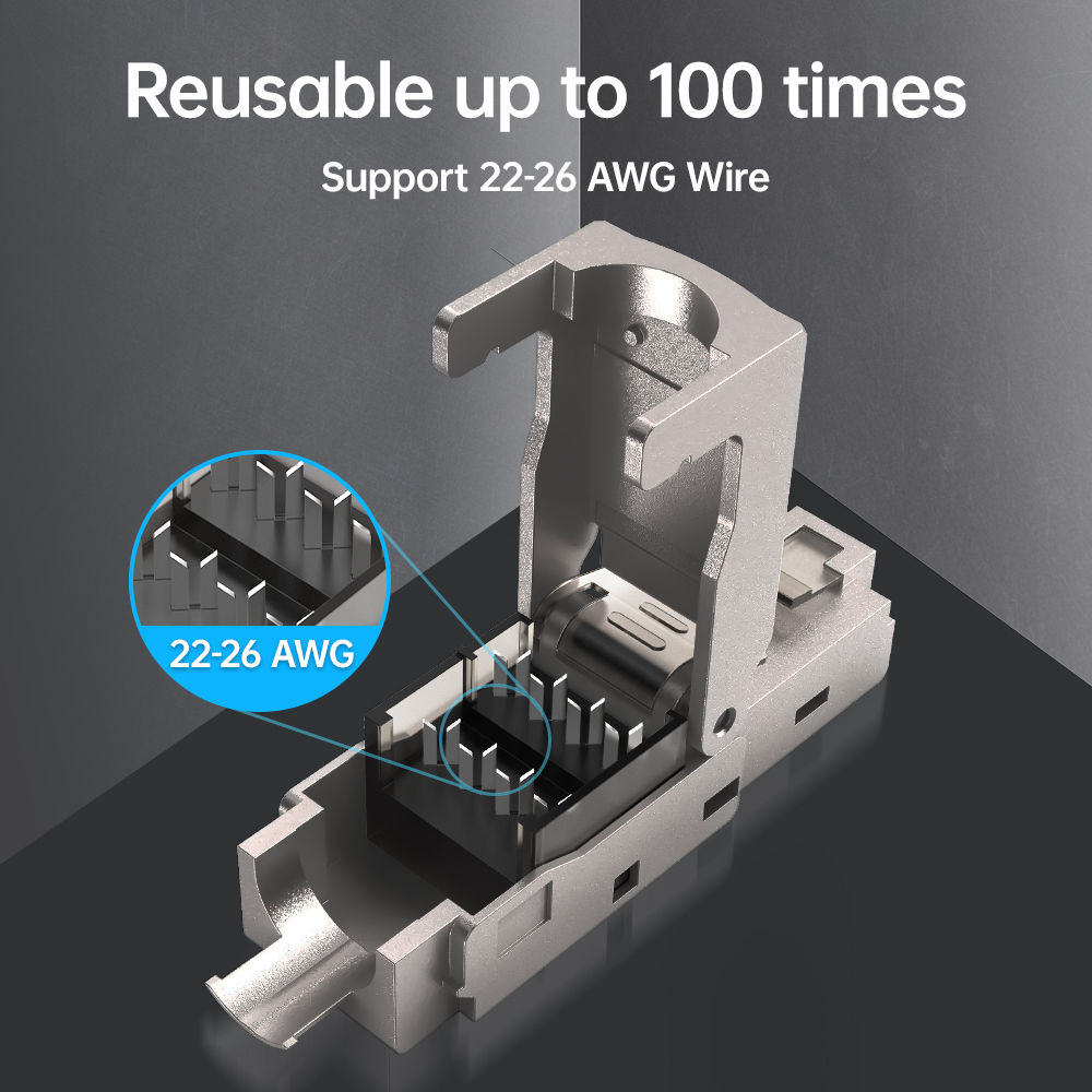 CAT8 STP RJ45 Connector CAT7 CAT6A Reusable Ethernet Termination modular Plug Shielded Modular Zinc alloy Field Termination Plug