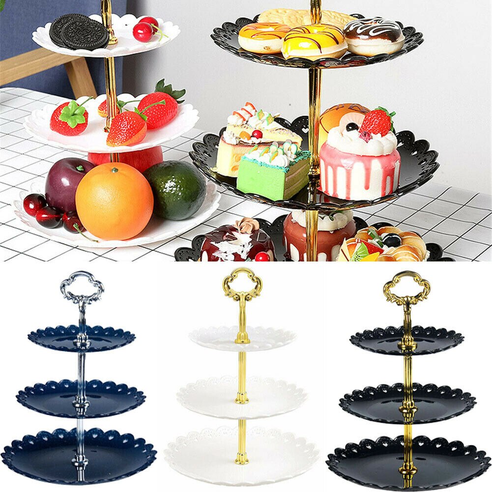 3- lags plastkage pladespillere kage dessertstand eftermiddagste bryllupsplader fest bordservice kageværktøj tre lag kagestativ