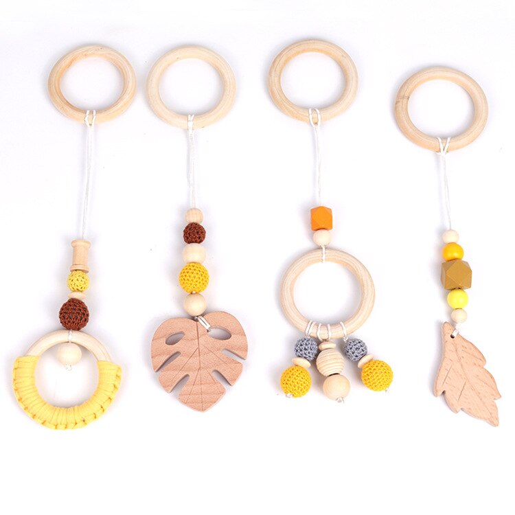 Nordic Baby Gym Spelen Kwekerij Zintuiglijke Ring-Pull Bijtring Speelgoed Baby Rammelaar Speelgoed Voor 0-12 Maanden Houten kralen Hanger Speelgoed Room Decor: 4pcs-WT131A