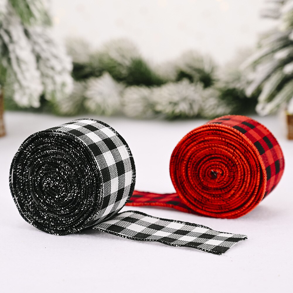 Kerst Plaid Lint, diy Decoratie Voor Boom Trapleuning Tafel Streamers 6M/Roll (Rood Zwart, Zwart Wit)