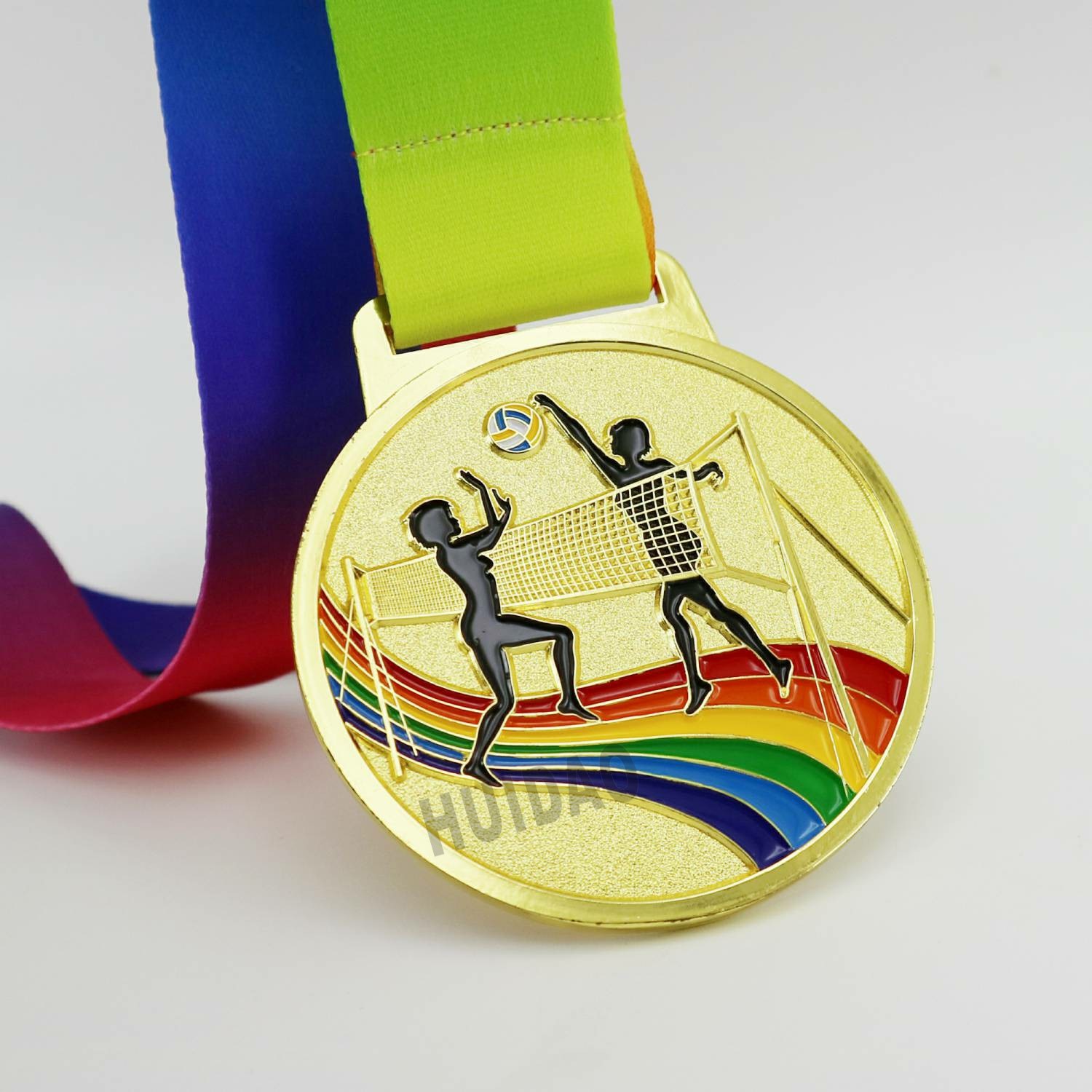 1PCS Women Volleyball Medal In Gold Color and Soft Enamel Process,Metal Medal with Colorful Ribbon