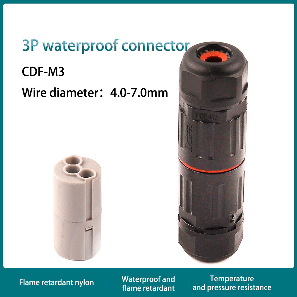 IP68 Industrial Electrical Waterproof Wire cable Connector 2 pin 3 pin Outdoor Plug Socket Straight Quick Screw Connection: 3P CDF M3 4-7mm