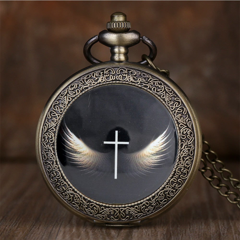 Vintage angel wing lommeur med kæde halskæde kvinder mænd quartz lommeure herre retro fob ur til mænd  pb625