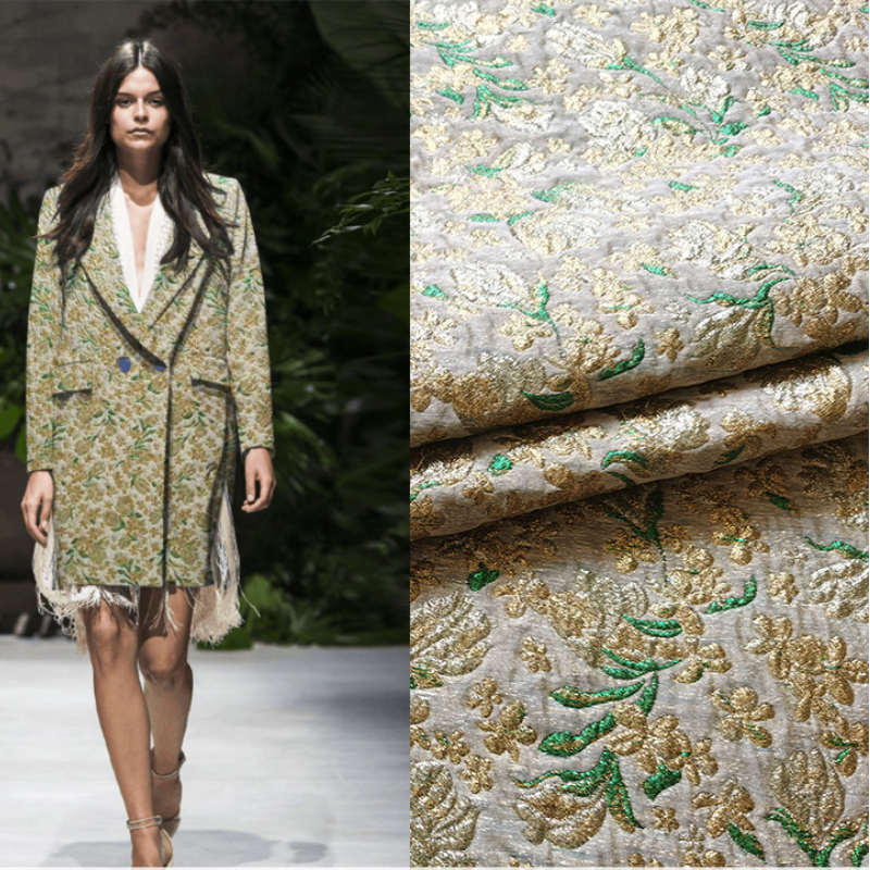 Tela Jacquard de brocado dorado de para coser, Material de vestido, ropa personalizada para mujer, por metro