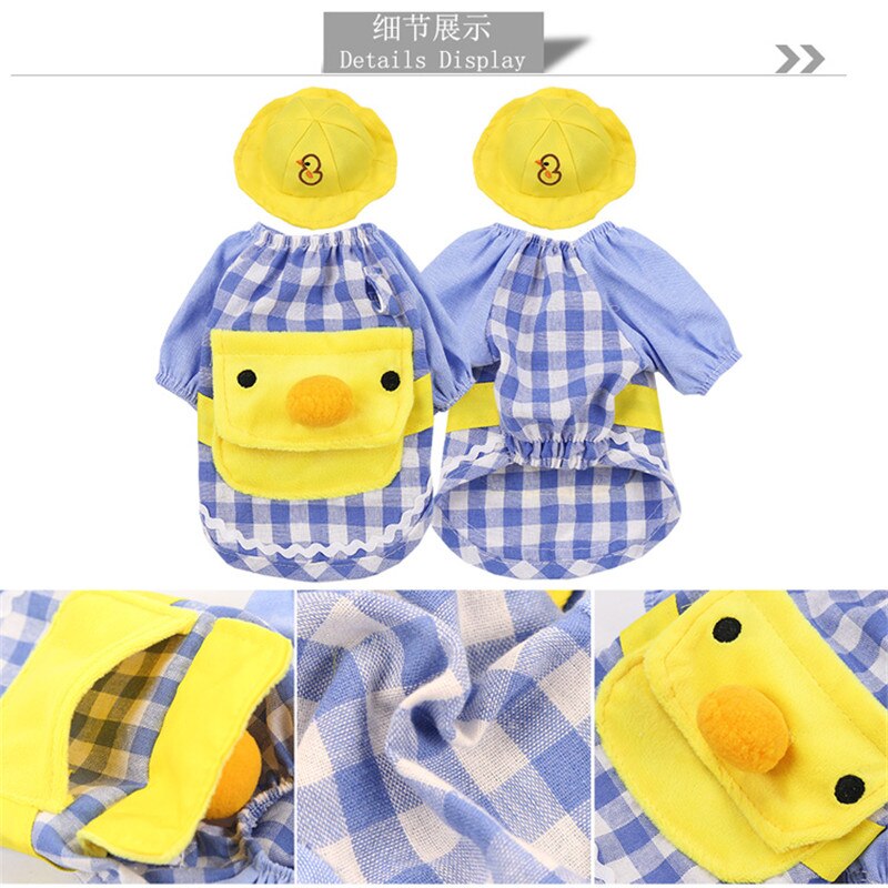 Lovely Dog Shirt For Small Dogs With Hat Summer Plaid Dog Clothes Chihuahua Dog Shirts Costume Duck Pet Clothes Cat Blouse