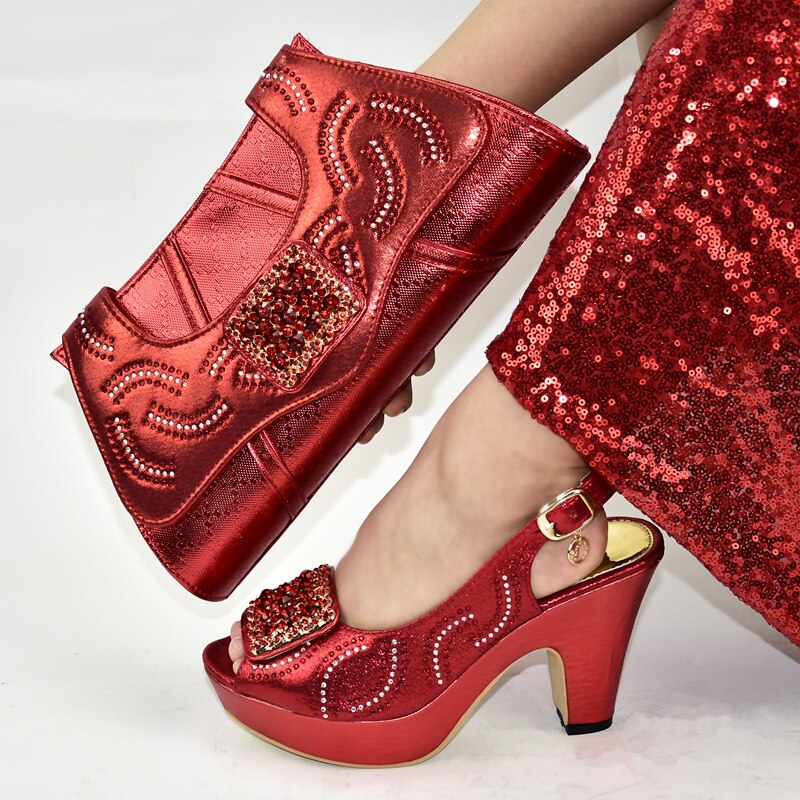 Latest Italian Shoes with Matching Bags Shoe Decorated with Rhinestone Italy Shoes and Bags Set for Woman Ladies Shoes