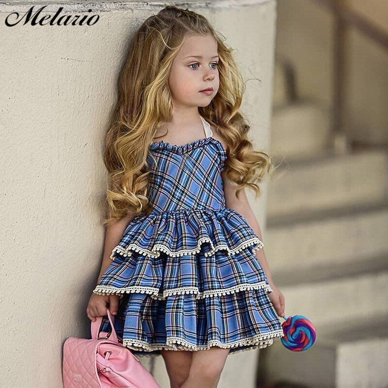 Melario Baby Girl Dress European and American Style Children Dress Plaid flying Sleeve Kids Birthday Dress Girls Princess Dress