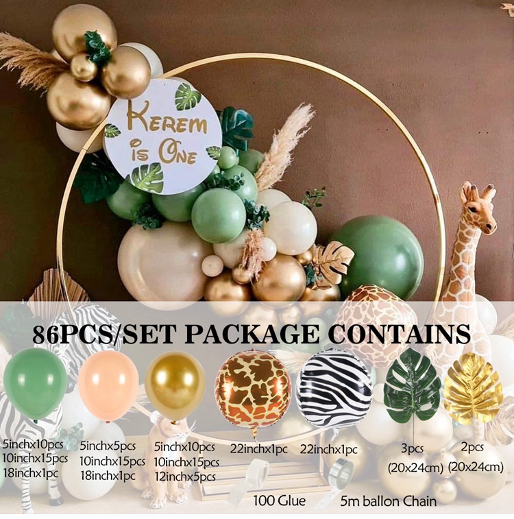 QIFU Grün Weiß Gold Ballon Girlande Bogen Bausatz Safari Dschungel Geburtstag Party Dekor freundlicher Hochzeit Geburtstag Ballon Baby Dusche Dekor: Ballon 10