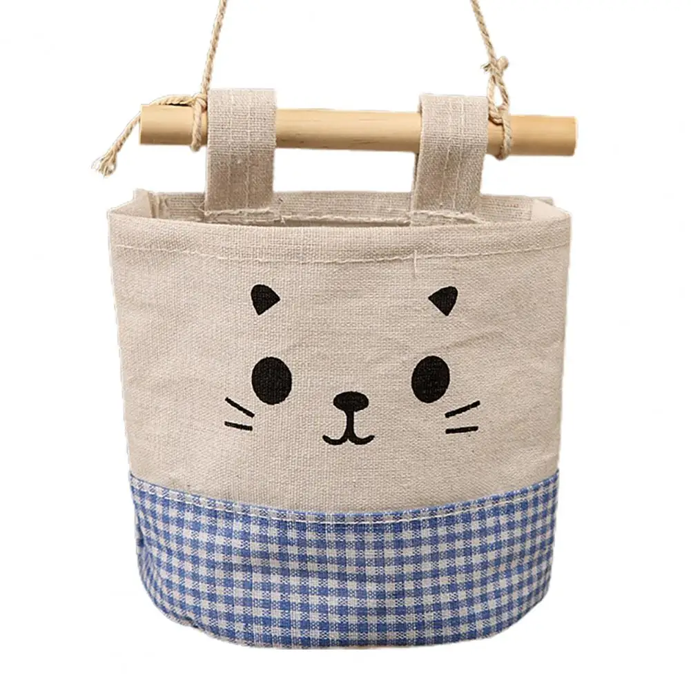 Thuis Keuken Deur Muuropknoping Organisator Zak Tas Diversen Opslaghouder Kat Decor Katoen Vlas Wandzakje met Lanyard: Blauw