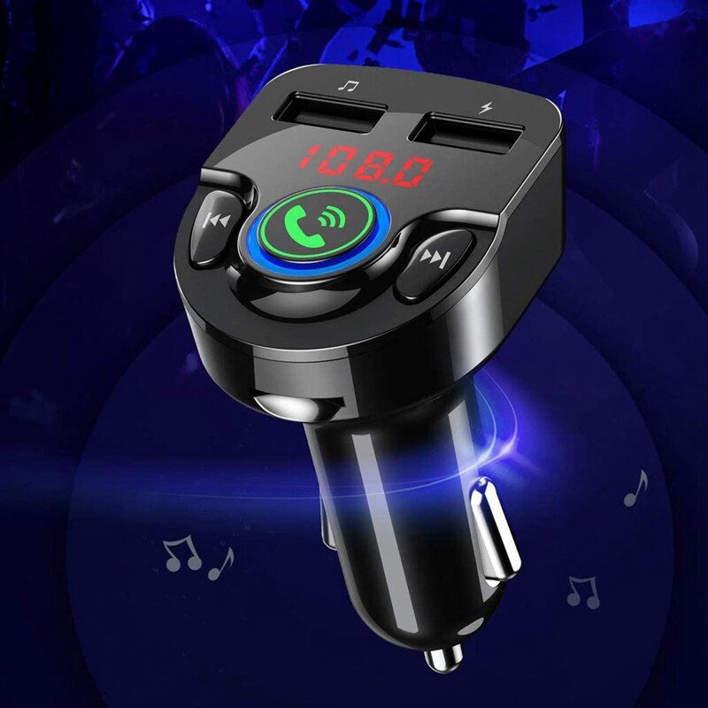 Bluetooth Car Kit Car FM Transmitter Bluetooth 5.0 Music Audio Player Wireless Handsfree with Dual USB Fast Charging