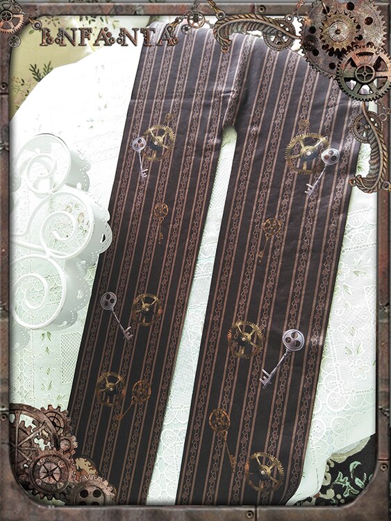 Infanta Branded Dikke Panty Steampunk Gear Gedrukt Lolita Panty: Khaki