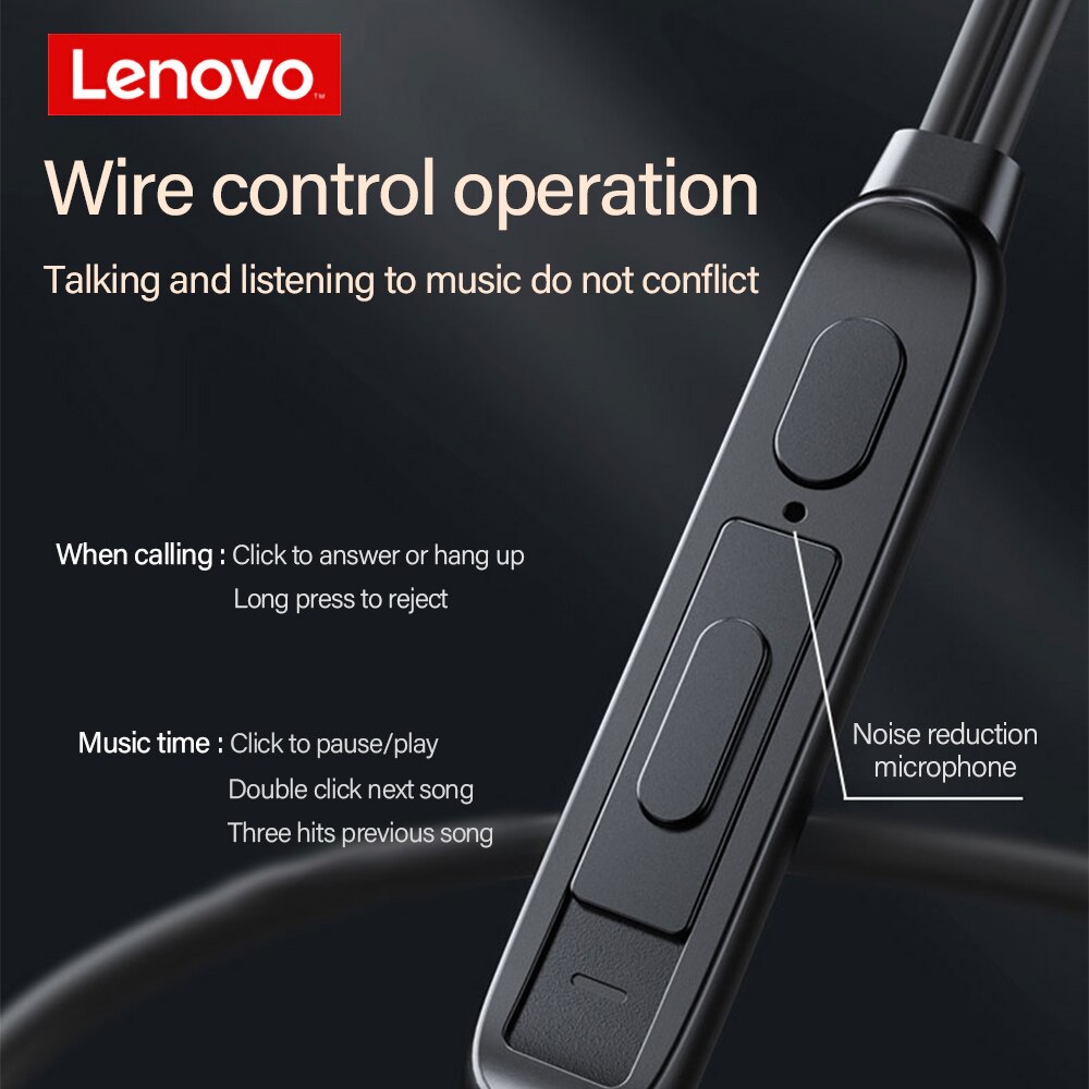 Lenovo XF06 Wired Hoofdtelefoon Ruisonderdrukkende Oortelefoon 3.5Mm In Ear Headset Hifi Oordopjes In Line Controle Met Mic Voor pc Telefoons