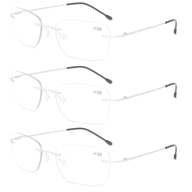 Óculos de leitura sem aro de titânio, óculos para leitura inteligente zoom progressiva de titânio para presbiopia hipermetropia masculina feminina hipermetropia multifocal glaço 1.0-3.0: +200 / 3pcs Silver