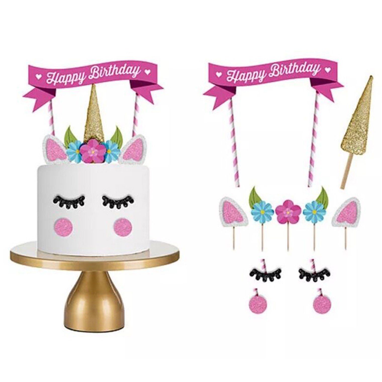 1 Set Cake Topper Gelukkige Verjaardag Kaars Feestartikelen Decor Tool Diy Eb, Eenhoorn, Leuke, verjaardagstaart Decoratie, Schoonheid