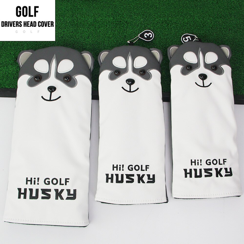 1Pc Golf Club couvre-chef belle Husky Golf bois Club têtes couverture dessin animé Animal #1 #3 #5 PU cuir couvre-chef anti-poussière couvertures