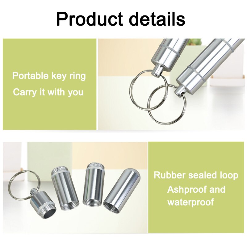 Bærbar mini pille flaske nøglering aluminium beholder vandtæt rejse medicin holder nøglering