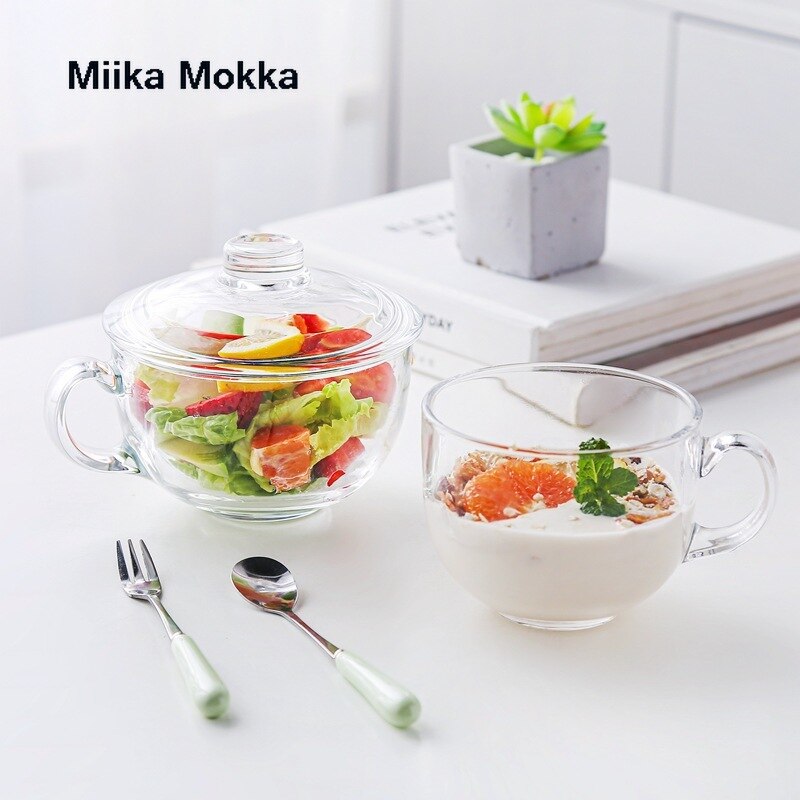 Bol en verre de grande capacité pour le petit déjeuner, avec couvercle, tasse d&#39;eau, salade de fruits, lait, récipient de stockage des aliments de cuisine domestique