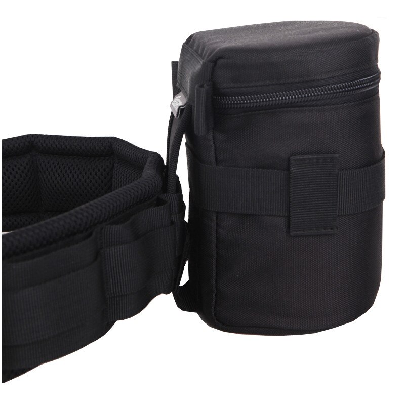 Photo Adjustable Black Strap DSLR Padded Camera Waist Belt Holder w/ Nylon Functional Soft Padded Lens Bag Pouch Case