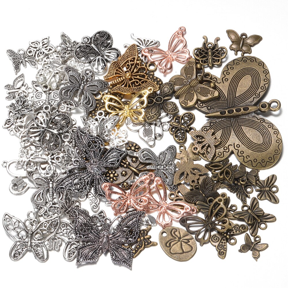 50g 100g Butterfly Mixed Charms Pendants Vintage Antique Bronze Silver Bracelets Necklace Craft Metal for DIY Jewelry Making