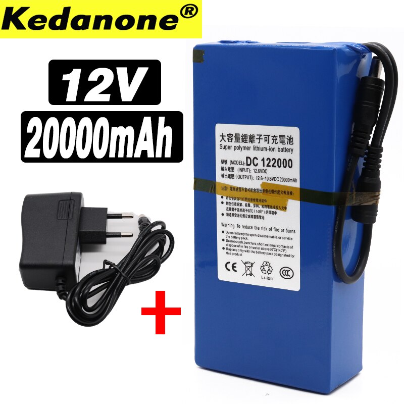 Super Rechargeable Portable Lithium-ion Battery DC 12V 20000mAh With EU Plug 12.6v 20Ah battery pack+charger