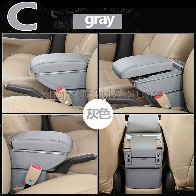 For Fiat 500 armrest box USB Charging heighten Double layer central content holder ashtray accessories: C  gray