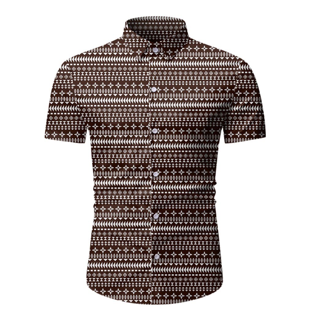 Blusa Hawaiana de manga corta con botones para verano, camisa informal con estampado de botones para hombre: Coffee / L